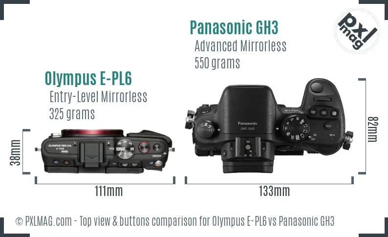 Olympus E-PL6 vs Panasonic GH3 top view buttons comparison