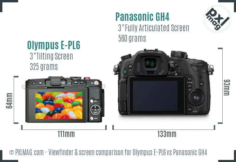 Olympus E-PL6 vs Panasonic GH4 Screen and Viewfinder comparison