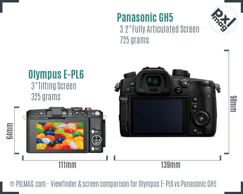 Olympus E-PL6 vs Panasonic GH5 Screen and Viewfinder comparison
