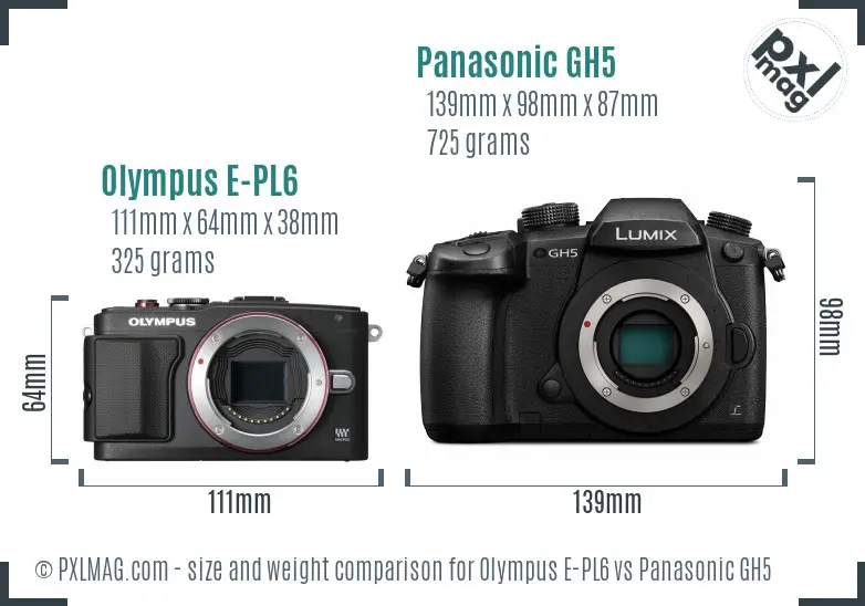 Olympus E-PL6 vs Panasonic GH5 size comparison
