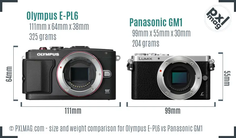 Olympus E-PL6 vs Panasonic GM1 size comparison