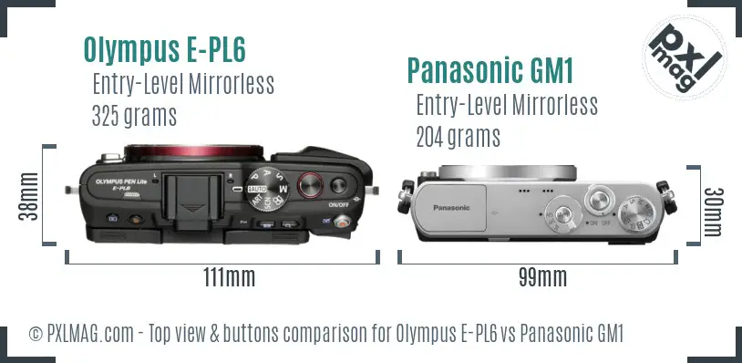 Olympus E-PL6 vs Panasonic GM1 top view buttons comparison