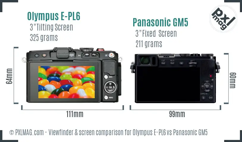Olympus E-PL6 vs Panasonic GM5 Screen and Viewfinder comparison