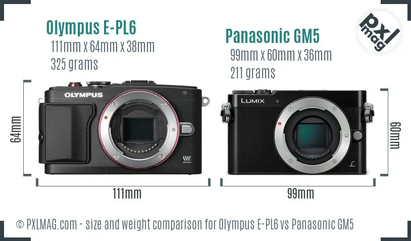 Olympus E-PL6 vs Panasonic GM5 size comparison