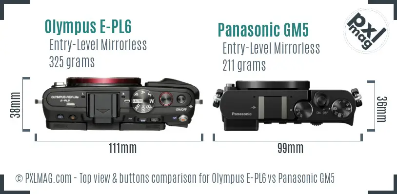 Olympus E-PL6 vs Panasonic GM5 top view buttons comparison