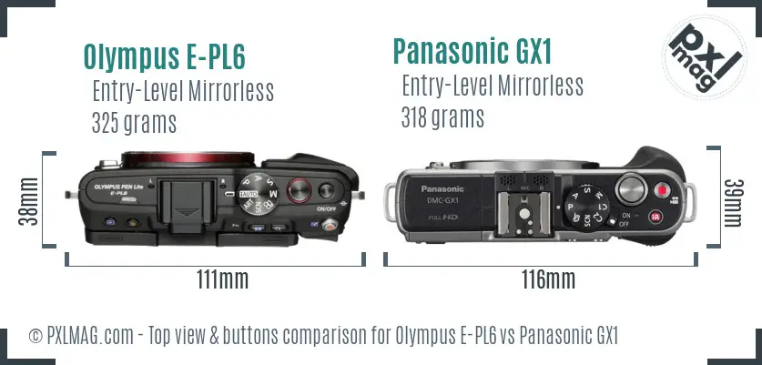 Olympus E-PL6 vs Panasonic GX1 top view buttons comparison