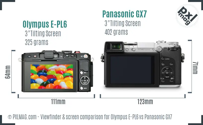Olympus E-PL6 vs Panasonic GX7 Screen and Viewfinder comparison