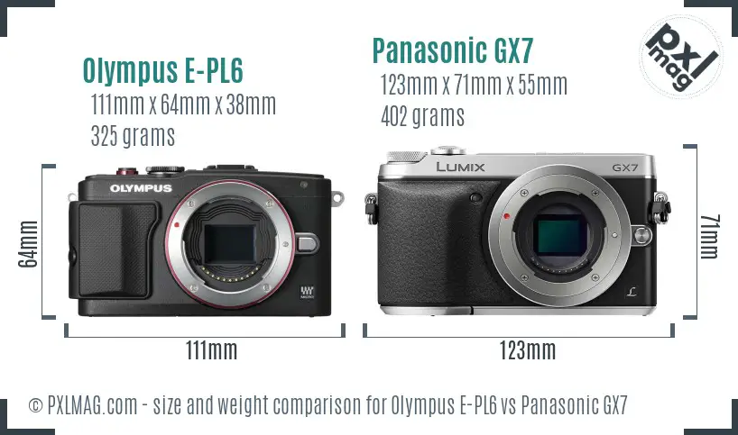 Olympus E-PL6 vs Panasonic GX7 size comparison