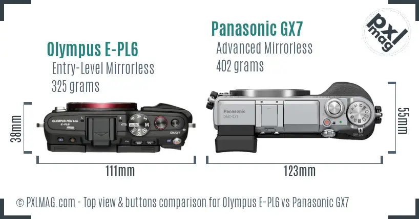 Olympus E-PL6 vs Panasonic GX7 top view buttons comparison