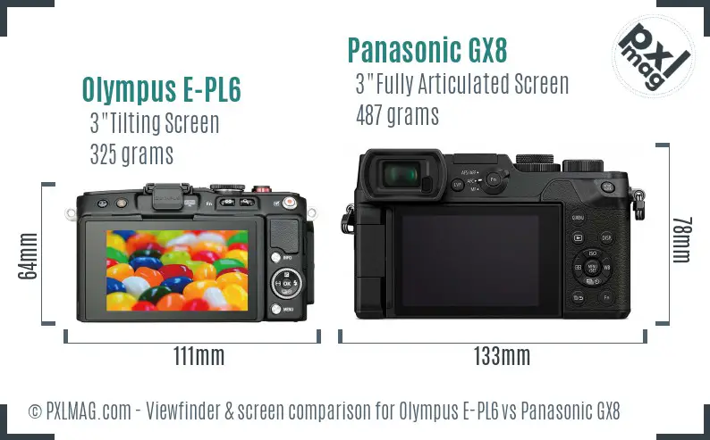 Olympus E-PL6 vs Panasonic GX8 Screen and Viewfinder comparison