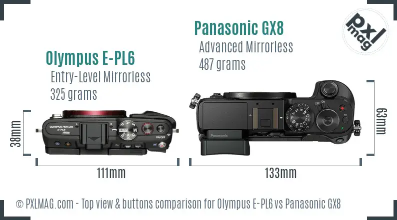 Olympus E-PL6 vs Panasonic GX8 top view buttons comparison