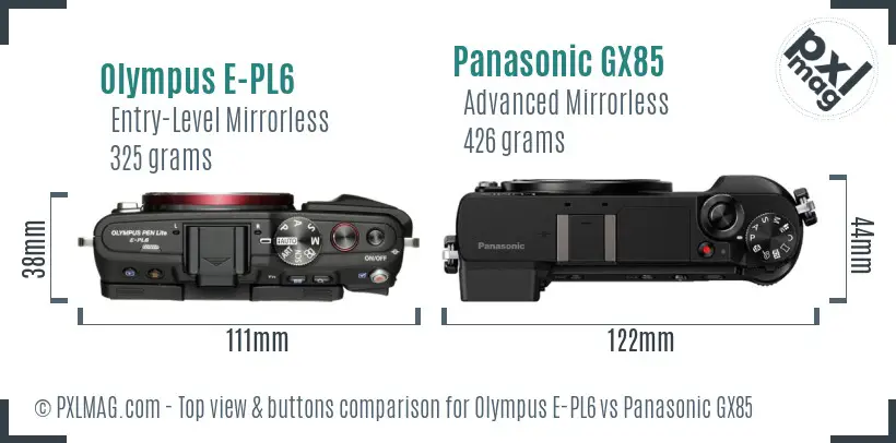 Olympus E-PL6 vs Panasonic GX85 top view buttons comparison