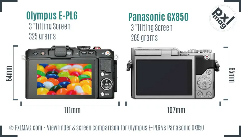 Olympus E-PL6 vs Panasonic GX850 Screen and Viewfinder comparison