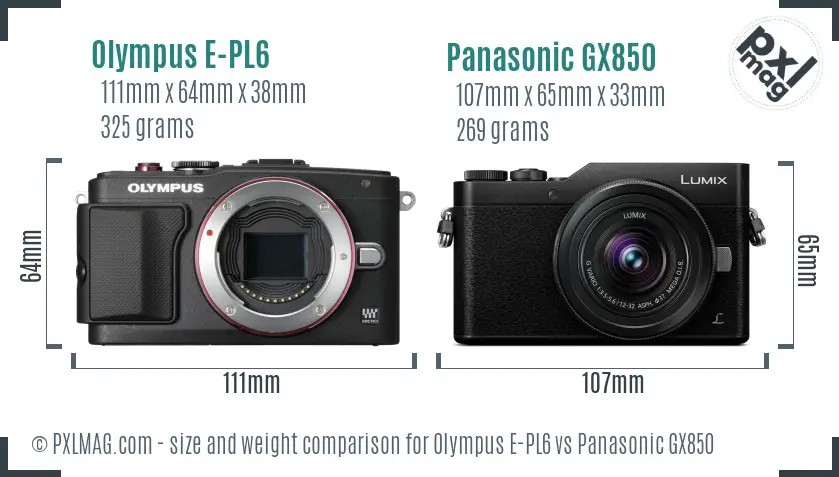 Olympus E-PL6 vs Panasonic GX850 size comparison