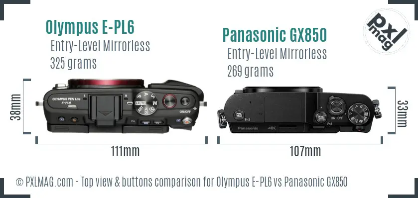 Olympus E-PL6 vs Panasonic GX850 top view buttons comparison