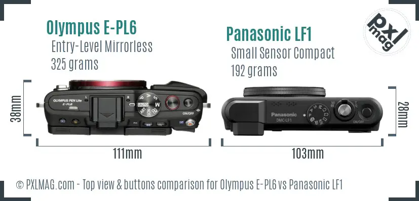 Olympus E-PL6 vs Panasonic LF1 top view buttons comparison