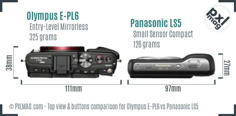 Olympus E-PL6 vs Panasonic LS5 top view buttons comparison