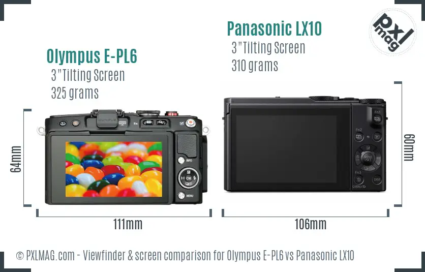 Olympus E-PL6 vs Panasonic LX10 Screen and Viewfinder comparison