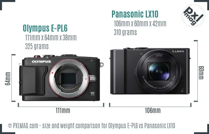 Olympus E-PL6 vs Panasonic LX10 size comparison