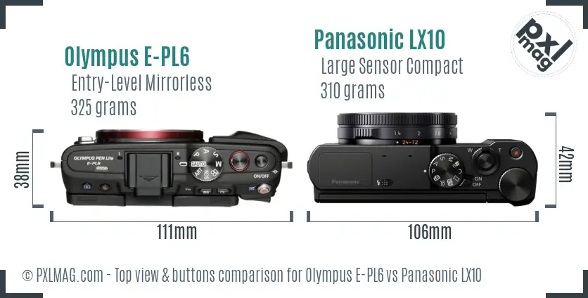 Olympus E-PL6 vs Panasonic LX10 top view buttons comparison