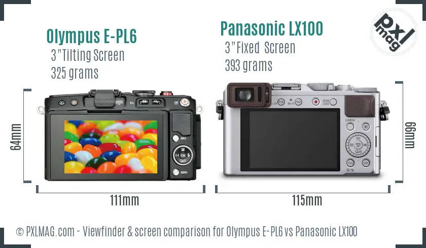 Olympus E-PL6 vs Panasonic LX100 Screen and Viewfinder comparison
