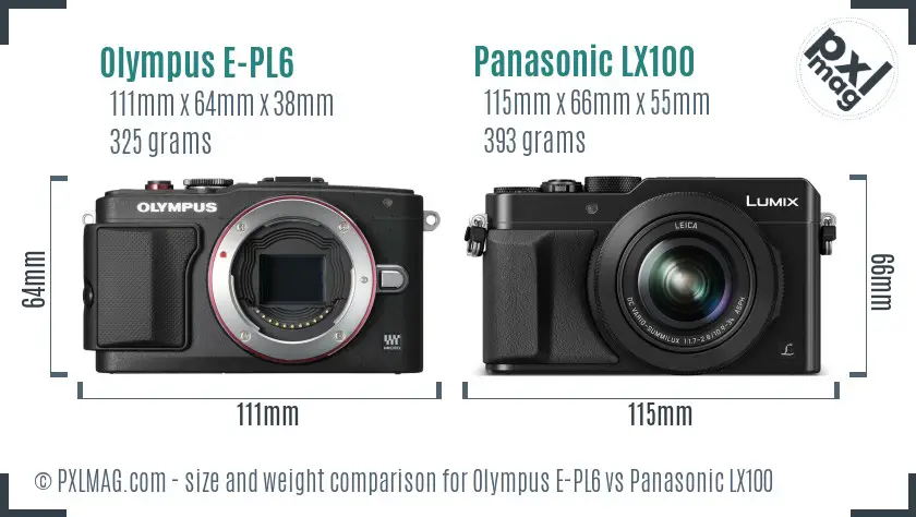 Olympus E-PL6 vs Panasonic LX100 size comparison