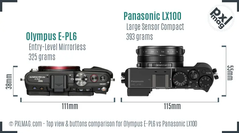 Olympus E-PL6 vs Panasonic LX100 top view buttons comparison