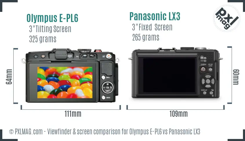 Olympus E-PL6 vs Panasonic LX3 Screen and Viewfinder comparison