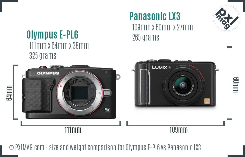 Olympus E-PL6 vs Panasonic LX3 size comparison