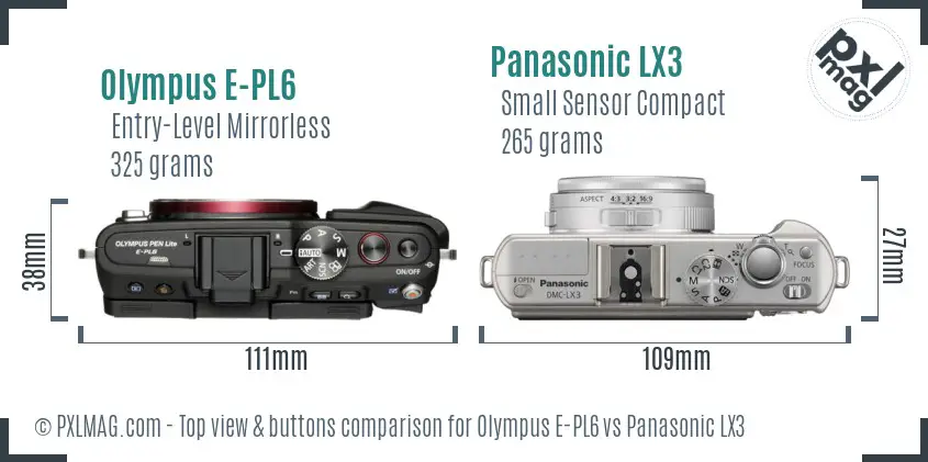 Olympus E-PL6 vs Panasonic LX3 top view buttons comparison