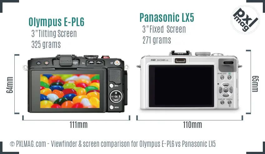 Olympus E-PL6 vs Panasonic LX5 Screen and Viewfinder comparison