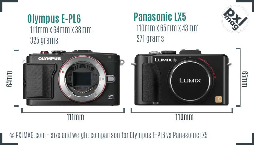 Olympus E-PL6 vs Panasonic LX5 size comparison