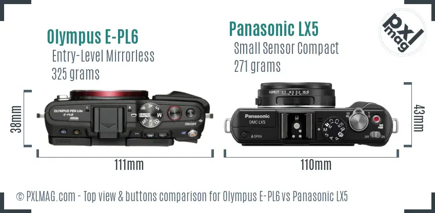 Olympus E-PL6 vs Panasonic LX5 top view buttons comparison