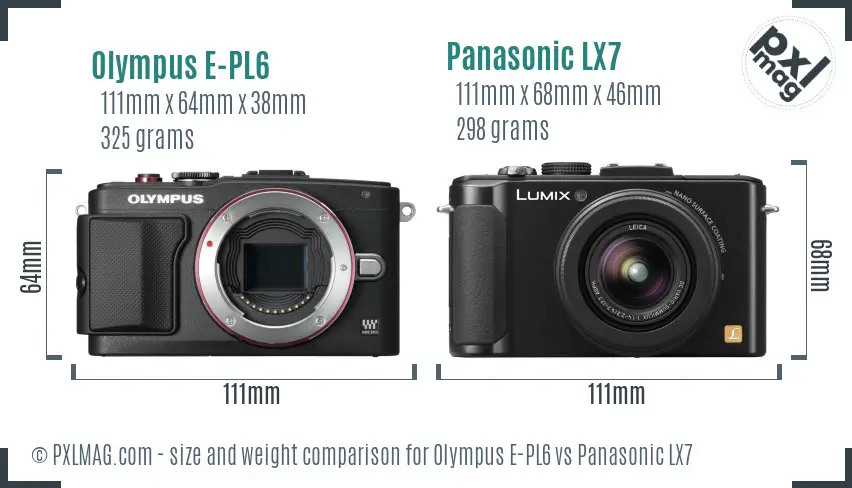 Olympus E-PL6 vs Panasonic LX7 size comparison