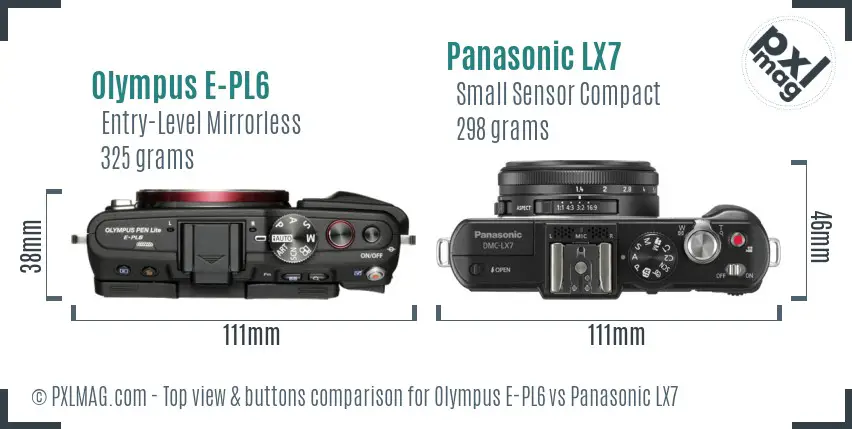 Olympus E-PL6 vs Panasonic LX7 top view buttons comparison