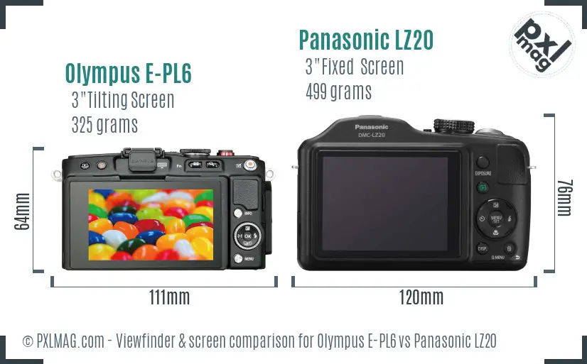 Olympus E-PL6 vs Panasonic LZ20 Screen and Viewfinder comparison