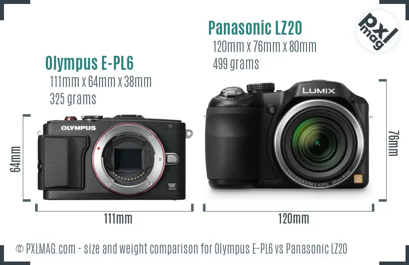 Olympus E-PL6 vs Panasonic LZ20 size comparison