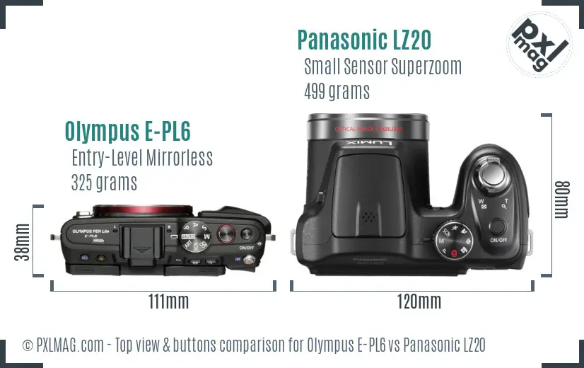 Olympus E-PL6 vs Panasonic LZ20 top view buttons comparison