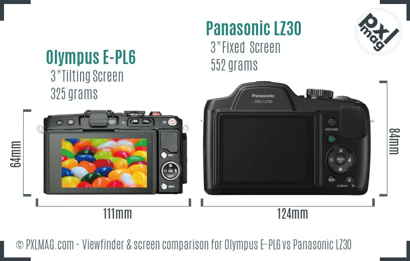 Olympus E-PL6 vs Panasonic LZ30 Screen and Viewfinder comparison