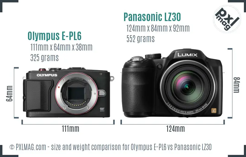 Olympus E-PL6 vs Panasonic LZ30 size comparison