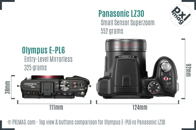 Olympus E-PL6 vs Panasonic LZ30 top view buttons comparison