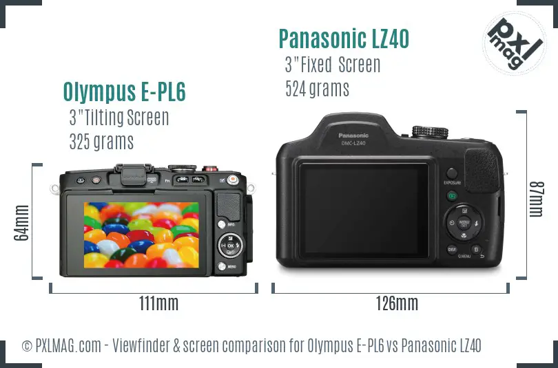 Olympus E-PL6 vs Panasonic LZ40 Screen and Viewfinder comparison