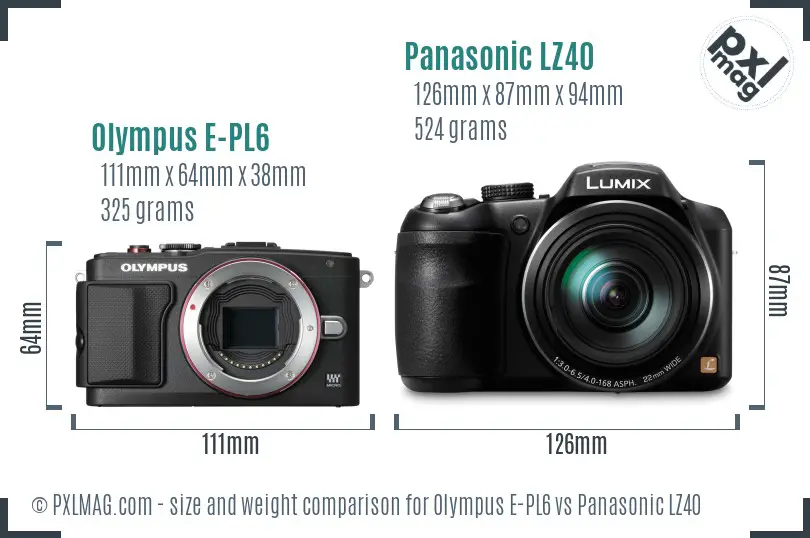 Olympus E-PL6 vs Panasonic LZ40 size comparison