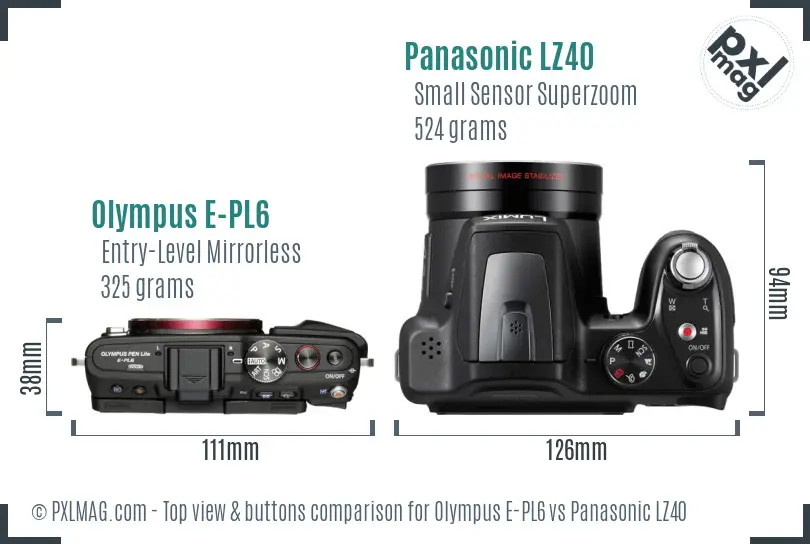 Olympus E-PL6 vs Panasonic LZ40 top view buttons comparison