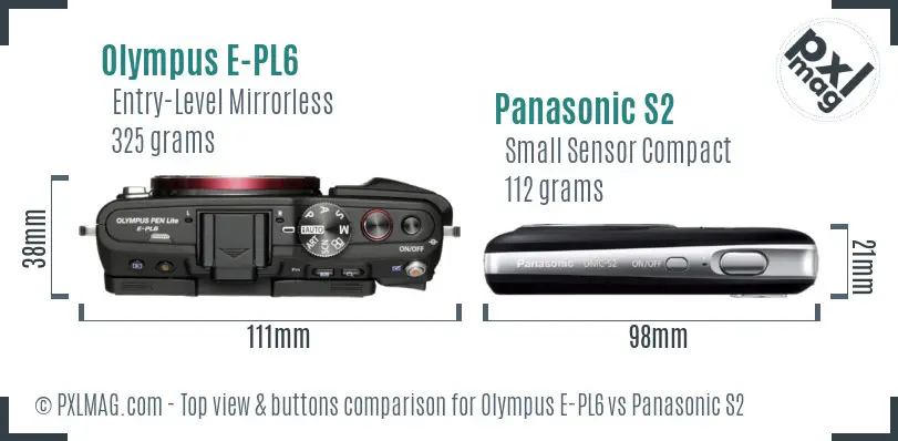 Olympus E-PL6 vs Panasonic S2 top view buttons comparison