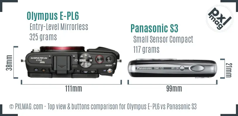 Olympus E-PL6 vs Panasonic S3 top view buttons comparison