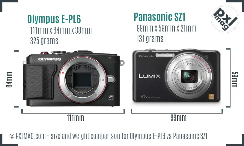 Olympus E-PL6 vs Panasonic SZ1 size comparison