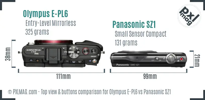 Olympus E-PL6 vs Panasonic SZ1 top view buttons comparison