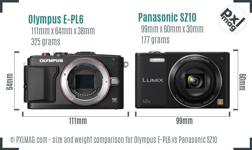 Olympus E-PL6 vs Panasonic SZ10 size comparison