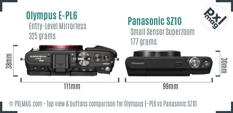 Olympus E-PL6 vs Panasonic SZ10 top view buttons comparison